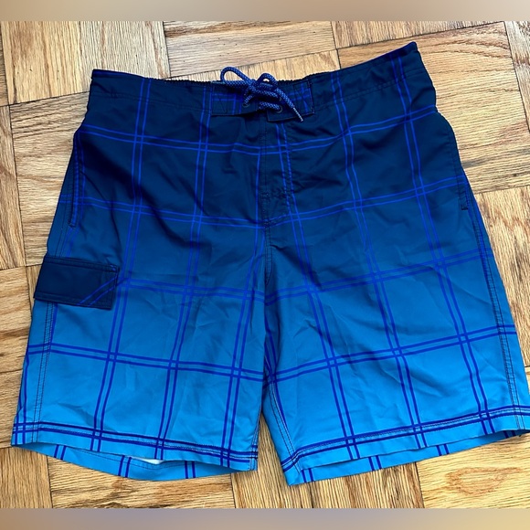 George Ombre Blue Box Pattern Swim Trunks - Picture 2 of 7